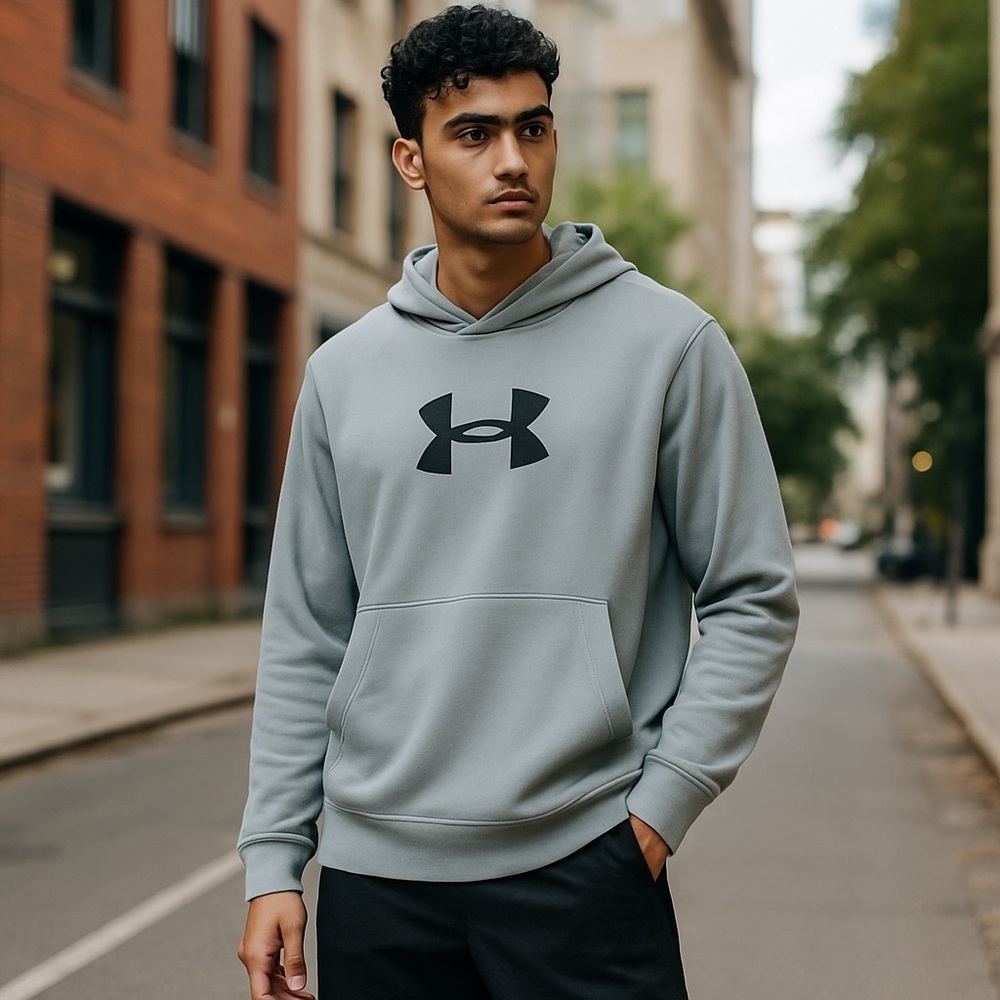 Under Armour Gray Pullover Hoodie Sweatshirt Men XL Fleece Lined Logo Like New